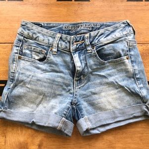 American eagle light wash midi shorts